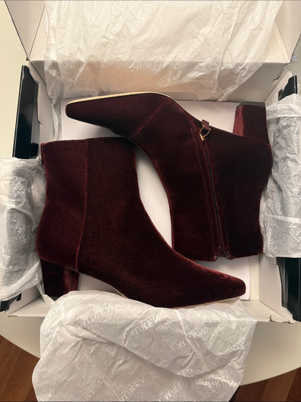 Lauren Ralph Lauren Willa Leather Ankle Boots — Size 10B — Vintage Burgundy
